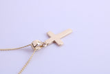 Small 17 mm Long Cross Together with 16 Inch Long Chain, Made from Solid Yellow Gold with High Polished Finish