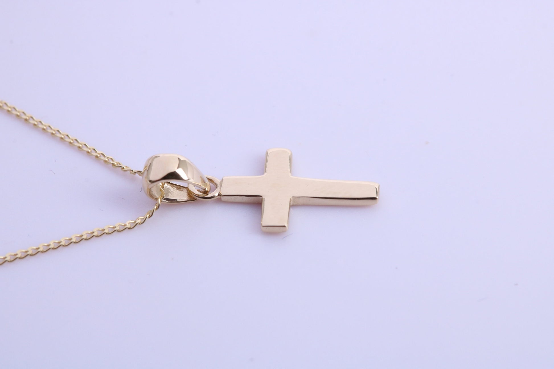Small 17 mm Long Cross Together with 18 Inch Long Chain, Made from Solid Yellow Gold with High Polished Finish