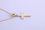 Small 17 mm Long Cross Together with 16 Inch Long Chain, Made from Solid Yellow Gold with High Polished Finish