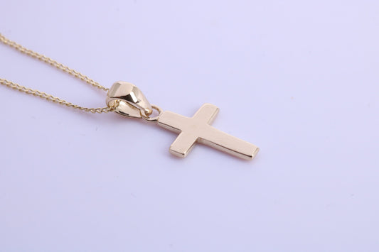 Small 17 mm Long Cross Together with 18 Inch Long Chain, Made from Solid Yellow Gold with High Polished Finish