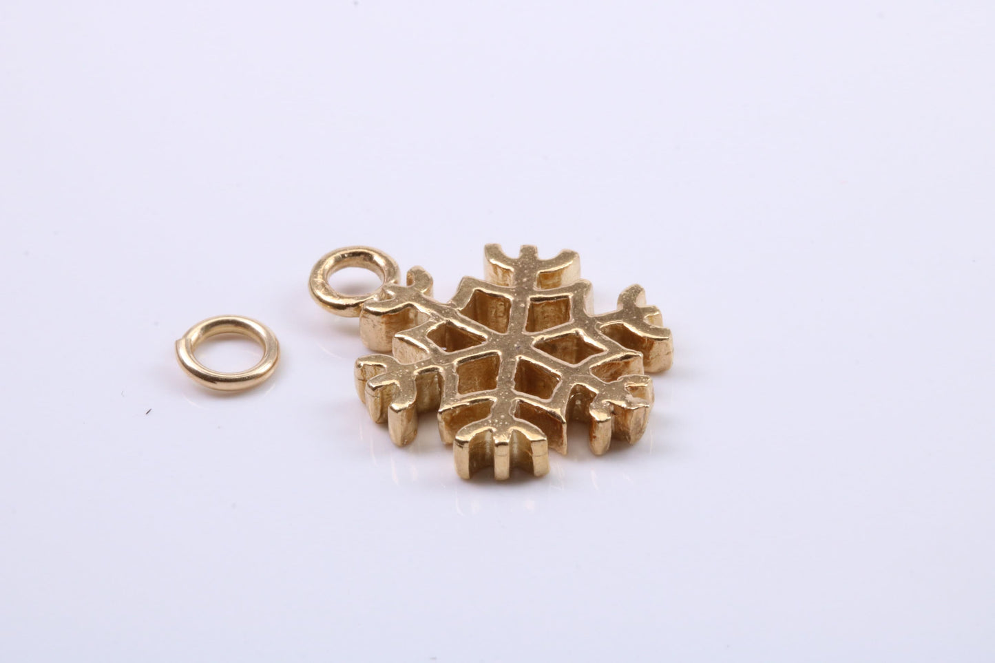 Snow Flake Charm, Traditional Charm, Made from Solid 9ct Yellow Gold, British Hallmarked, Complete with Attachment Link