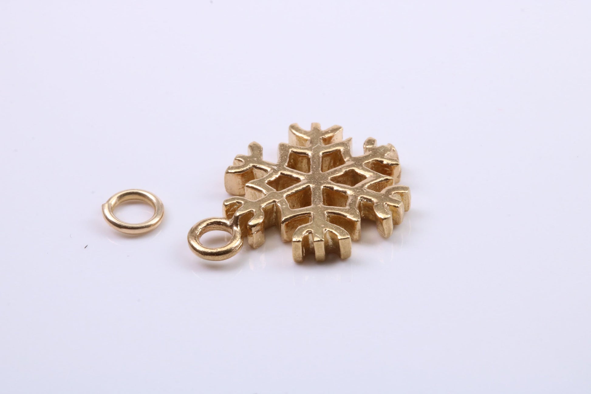 Snow Flake Charm, Traditional Charm, Made from Solid 9ct Yellow Gold, British Hallmarked, Complete with Attachment Link