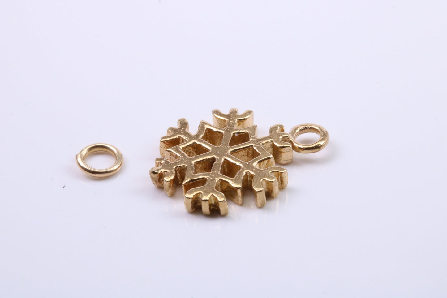 Snow Flake Charm, Traditional Charm, Made from Solid 9ct Yellow Gold, British Hallmarked, Complete with Attachment Link