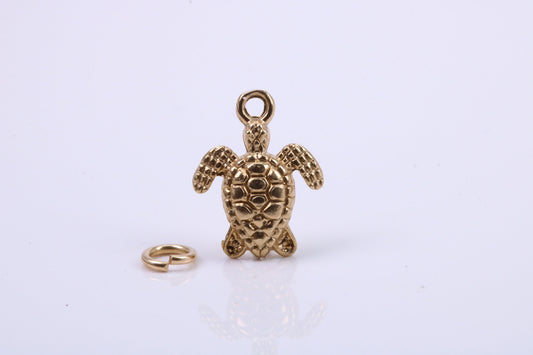 Turtle Charm, Traditional Charm, Made from Solid 9ct Yellow Gold, British Hallmarked, Complete with Attachment Link