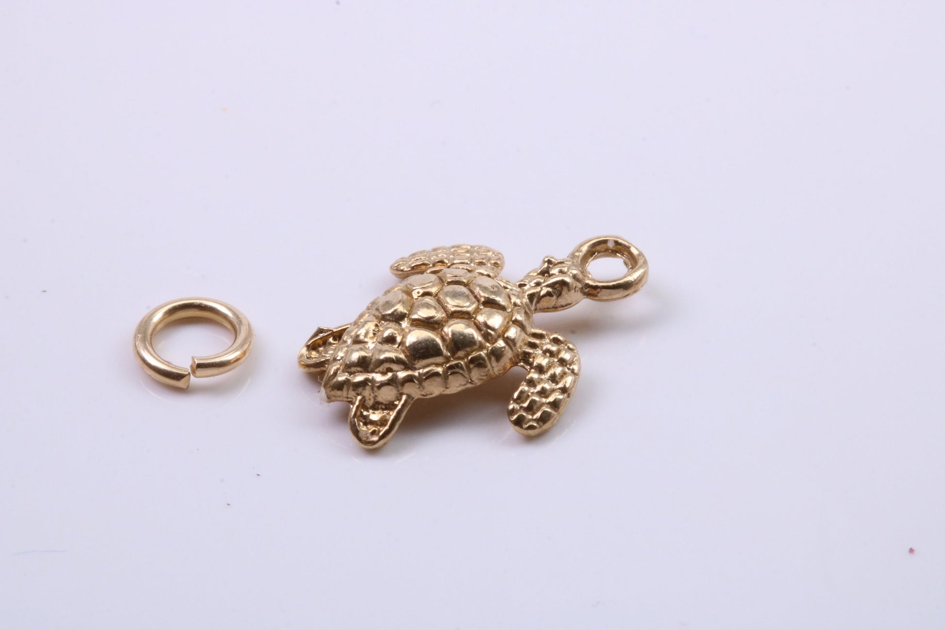 Turtle Charm, Traditional Charm, Made from Solid 9ct Yellow Gold, British Hallmarked, Complete with Attachment Link