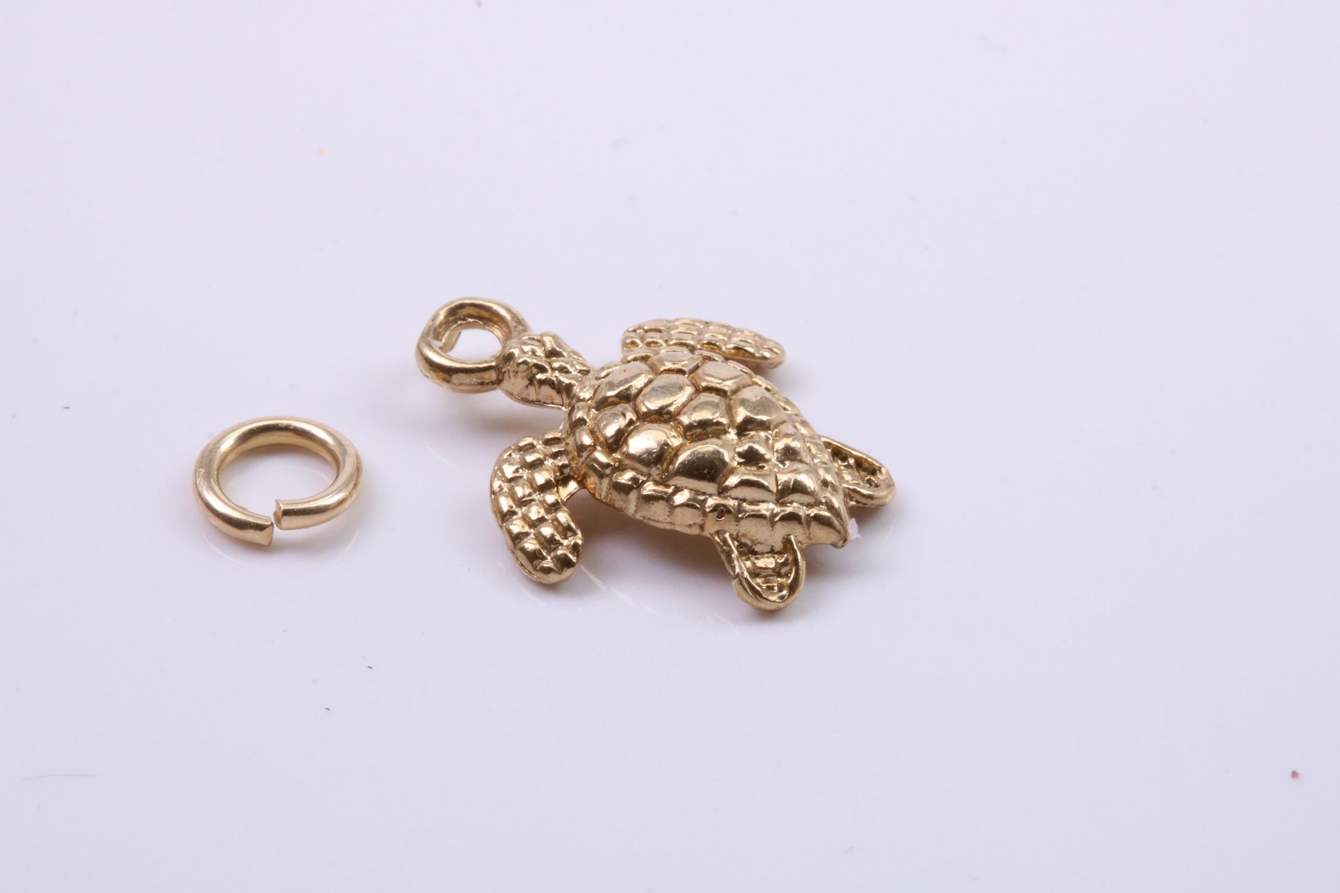 Turtle Charm, Traditional Charm, Made from Solid 9ct Yellow Gold, British Hallmarked, Complete with Attachment Link