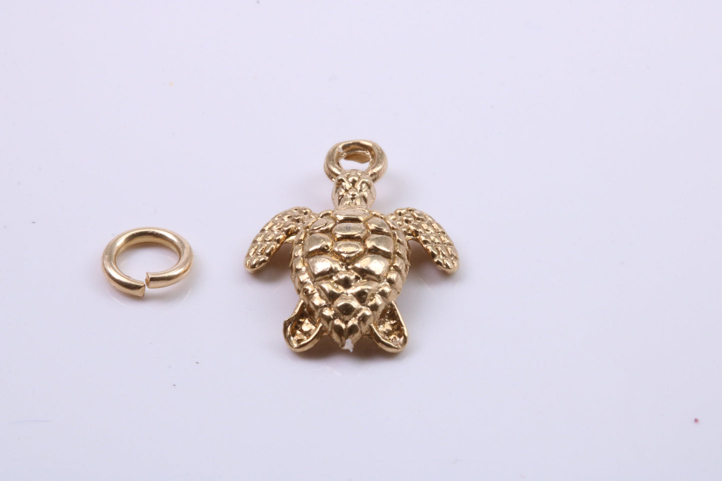 Turtle Charm, Traditional Charm, Made from Solid 9ct Yellow Gold, British Hallmarked, Complete with Attachment Link