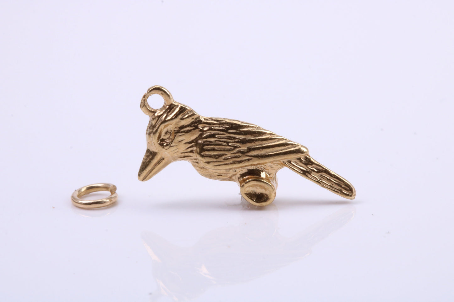 Raven Charm, Traditional Charm, Made from Solid 9ct Yellow Gold, British Hallmarked, Complete with Attachment Link