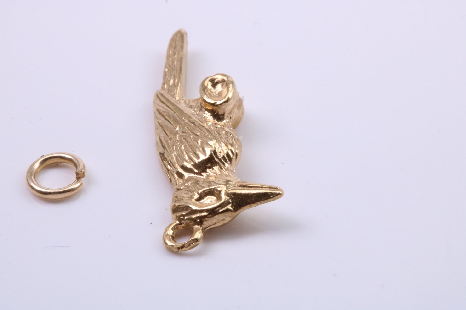 Raven Charm, Traditional Charm, Made from Solid 9ct Yellow Gold, British Hallmarked, Complete with Attachment Link