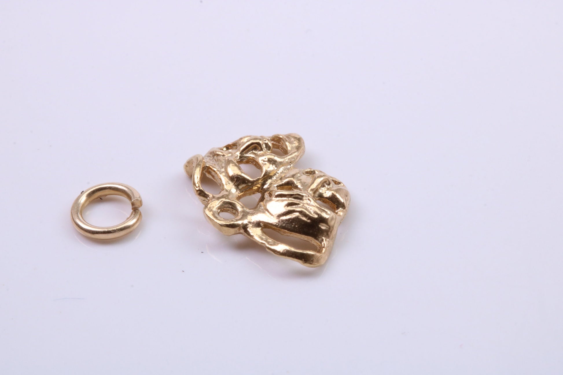 Pantomime Mask Charm, Traditional Charm, Made from Solid 9ct Yellow Gold, British Hallmarked, Complete with Attachment Link
