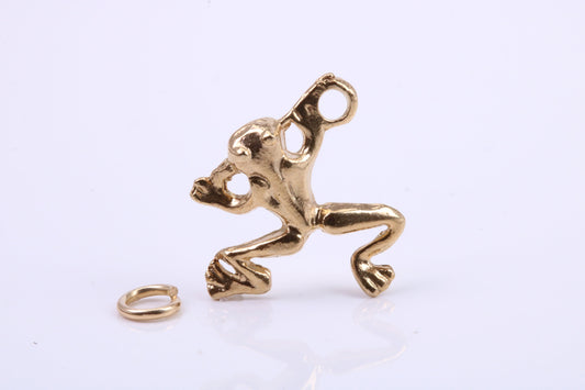 Frog Charm, Traditional Charm, Made from Solid 9ct Yellow Gold, British Hallmarked, Complete with Attachment Link