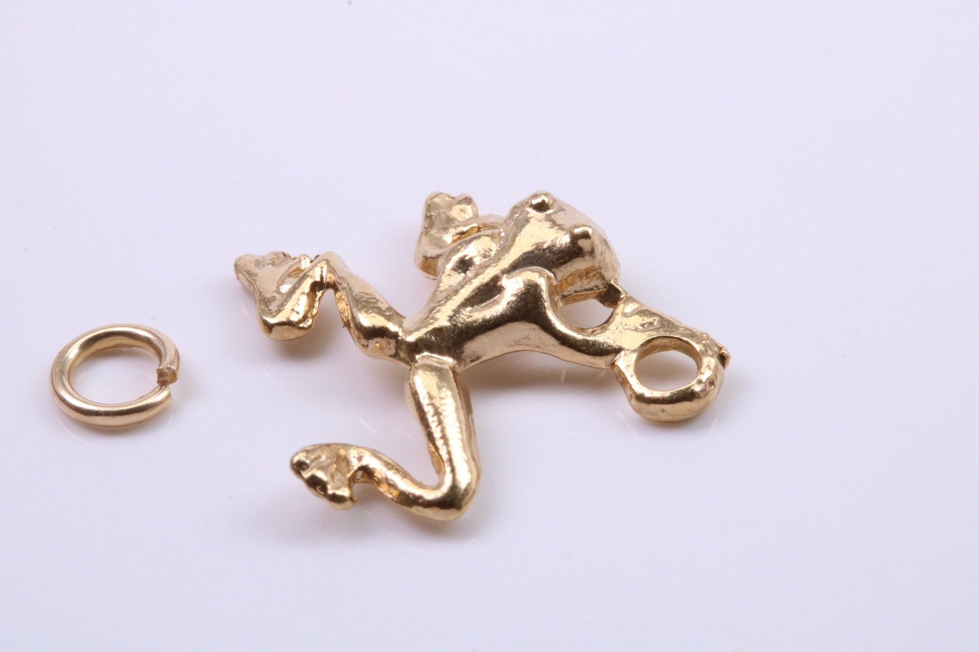 Frog Charm, Traditional Charm, Made from Solid 9ct Yellow Gold, British Hallmarked, Complete with Attachment Link