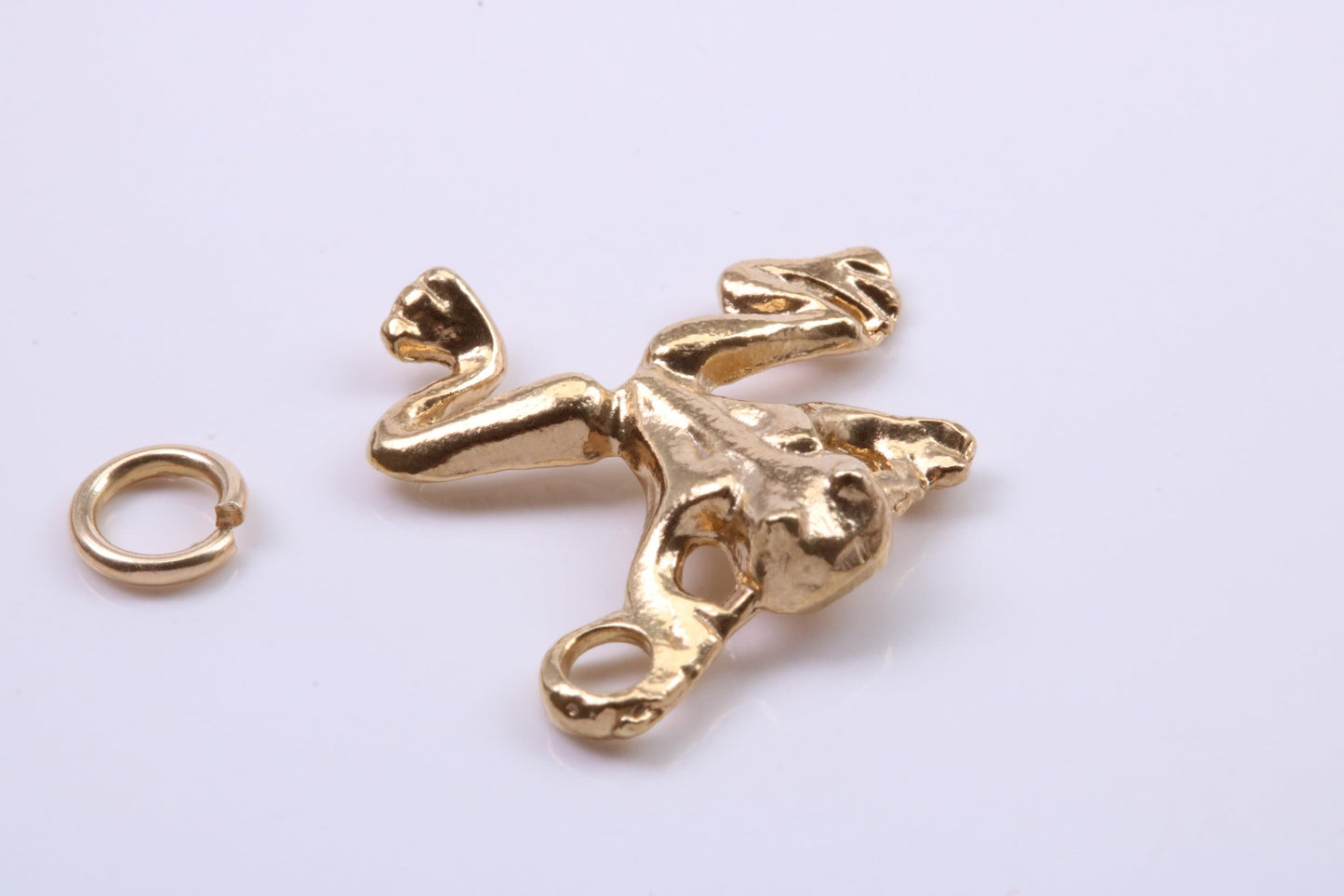 Frog Charm, Traditional Charm, Made from Solid 9ct Yellow Gold, British Hallmarked, Complete with Attachment Link