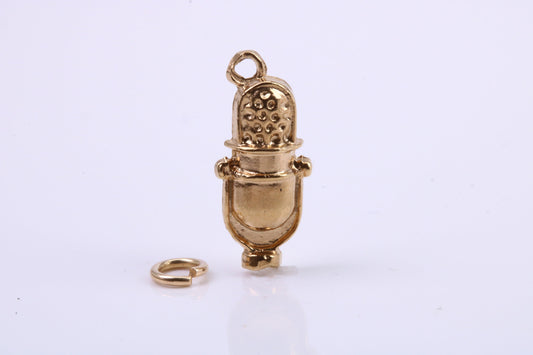 Antique Microphone Charm, Traditional Charm, Made from Solid 9ct Yellow Gold, British Hallmarked, Complete with Attachment Link