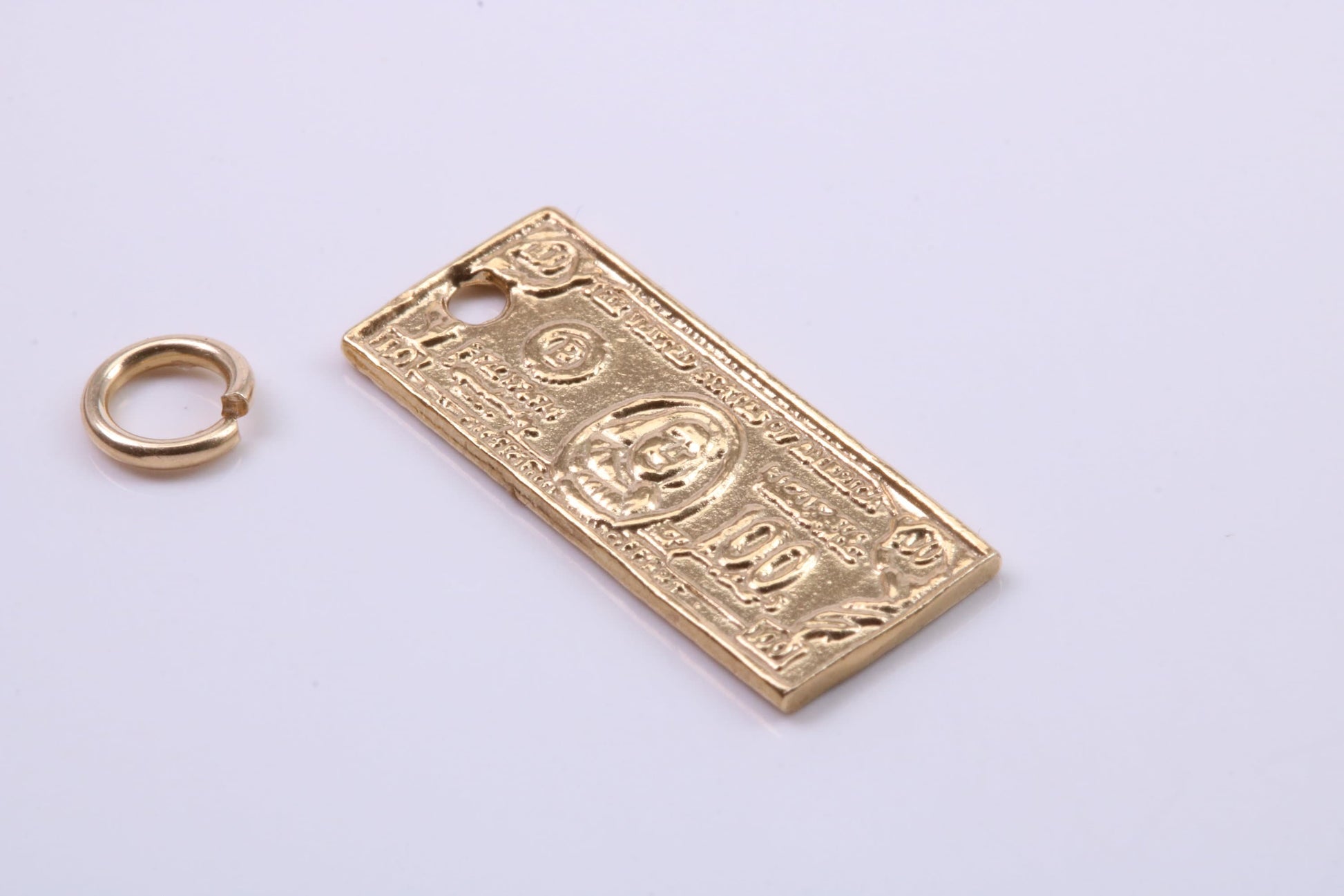 100 Dollar Bill Charm, Traditional Charm, Made from Solid 9ct Yellow Gold, British Hallmarked, Complete with Attachment Link