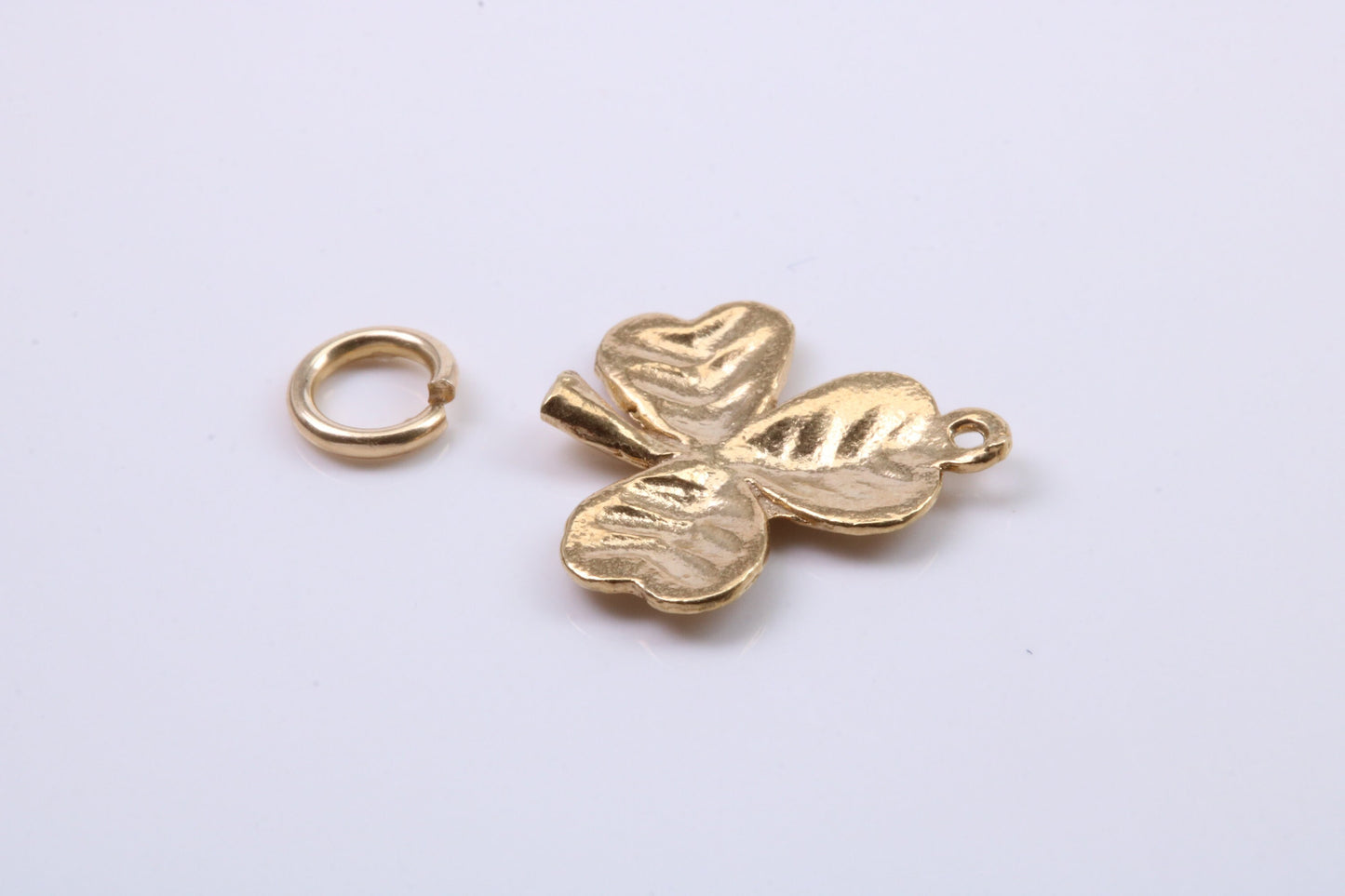 Clover Leaf Charm, Traditional Charm, Made from Solid 9ct Yellow Gold, British Hallmarked, Complete with Attachment Link