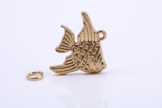 Angel Fish Charm, Traditional Charm, Made from Solid 9ct Yellow Gold, British Hallmarked, Complete with Attachment Link