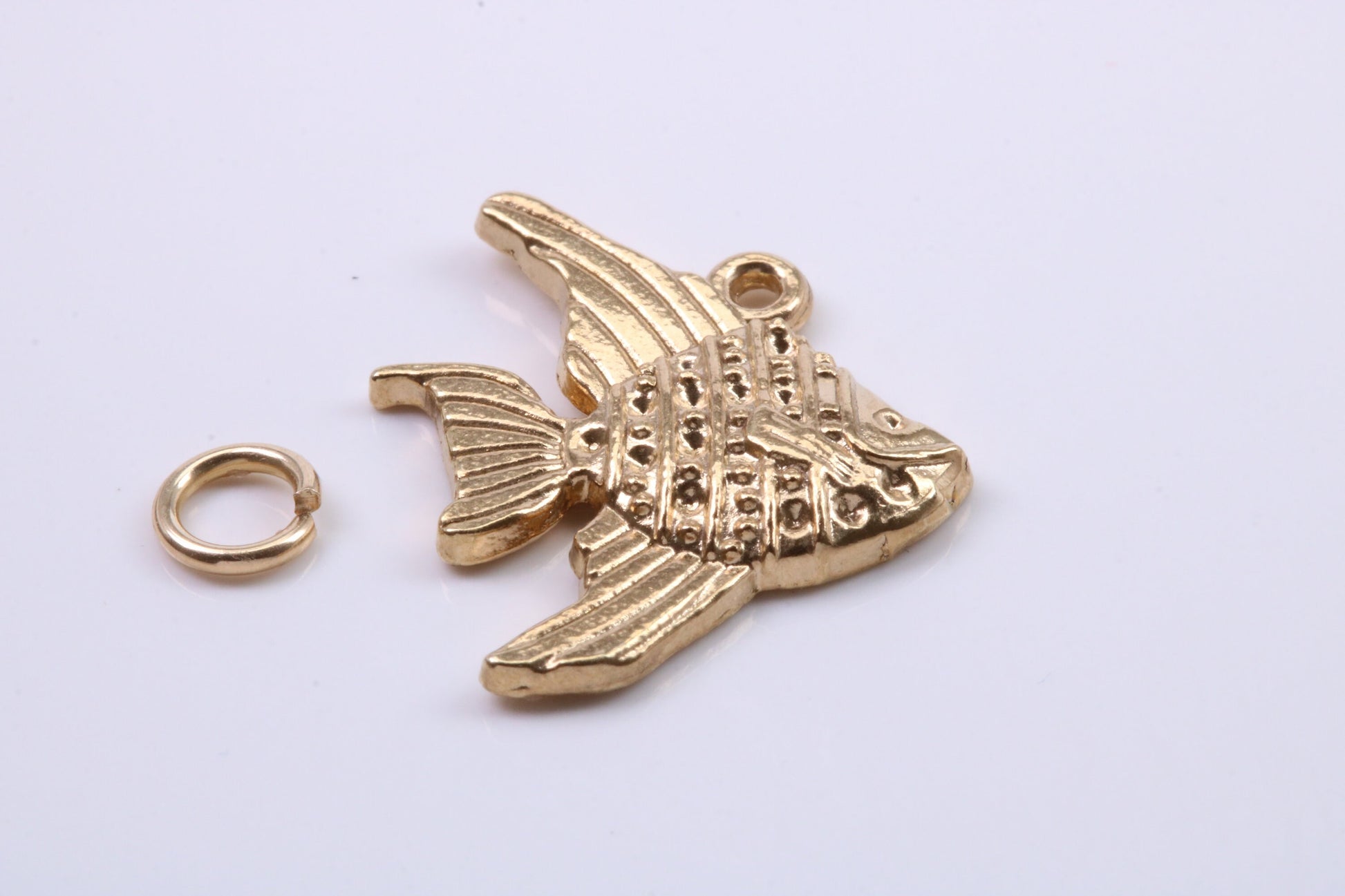 Angel Fish Charm, Traditional Charm, Made from Solid 9ct Yellow Gold, British Hallmarked, Complete with Attachment Link