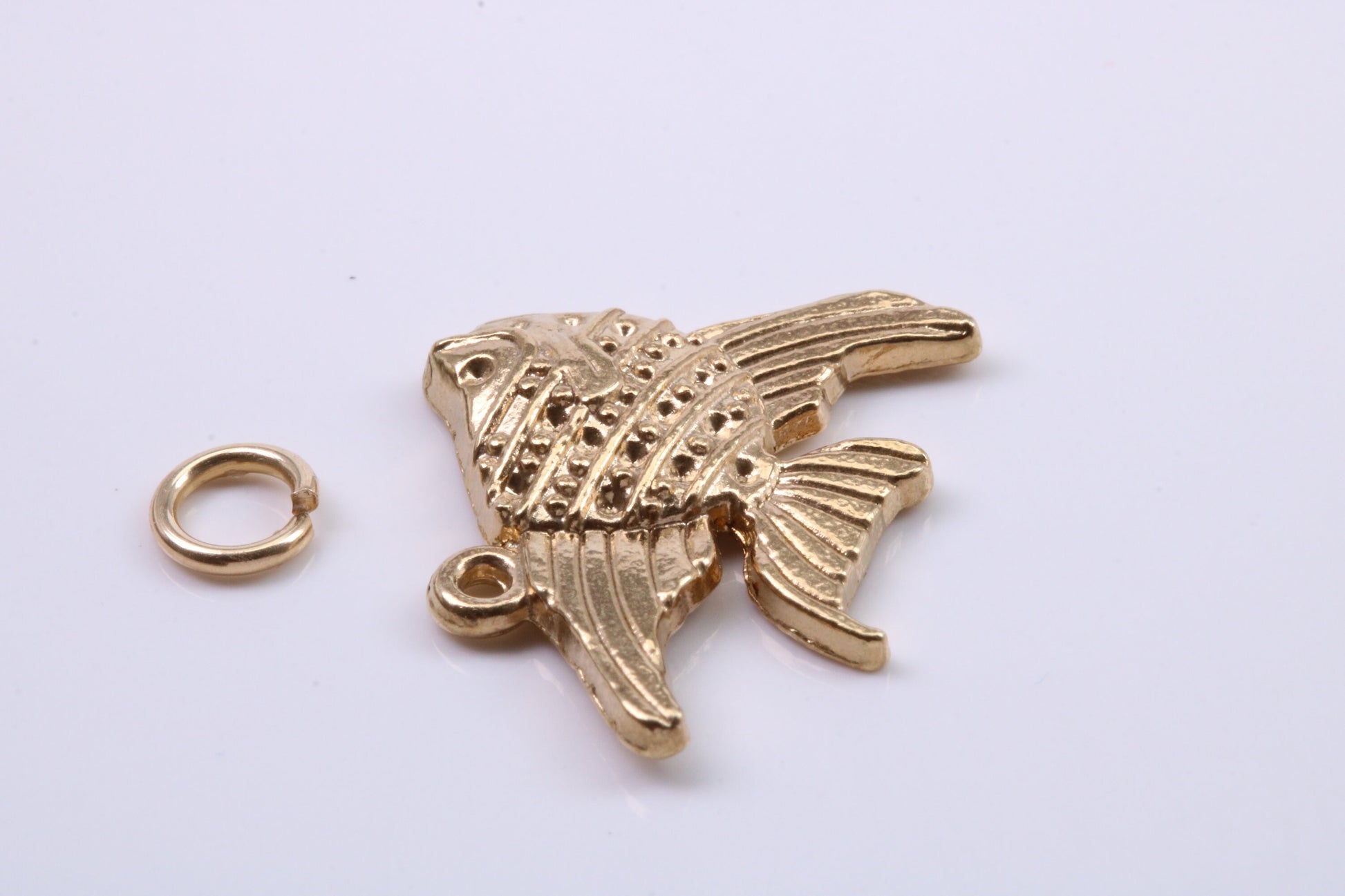 Angel Fish Charm, Traditional Charm, Made from Solid 9ct Yellow Gold, British Hallmarked, Complete with Attachment Link