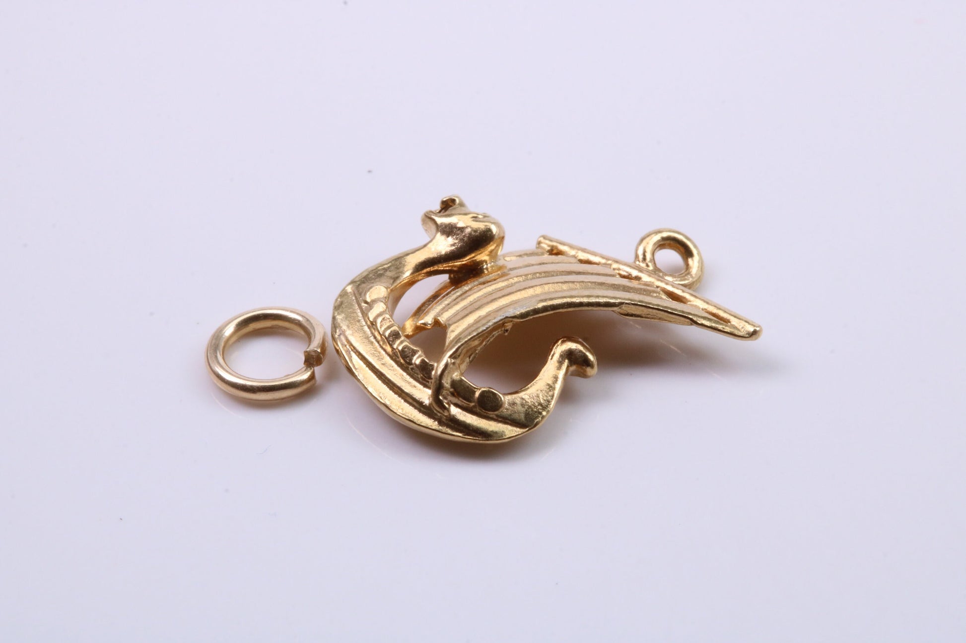 Viking Boat Charm, Traditional Charm, Made from Solid 9ct Yellow Gold, British Hallmarked, Complete with Attachment Link