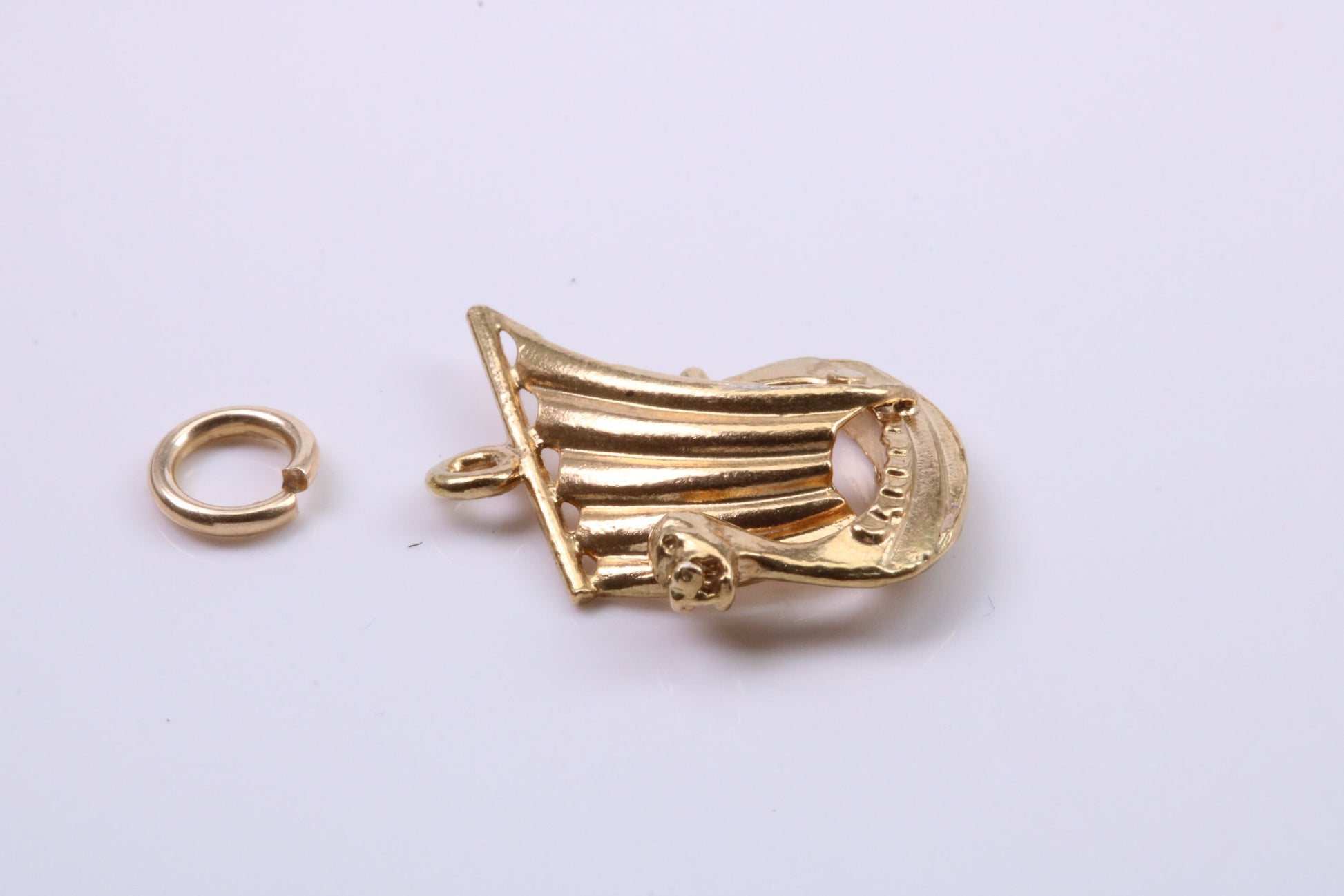 Viking Boat Charm, Traditional Charm, Made from Solid 9ct Yellow Gold, British Hallmarked, Complete with Attachment Link