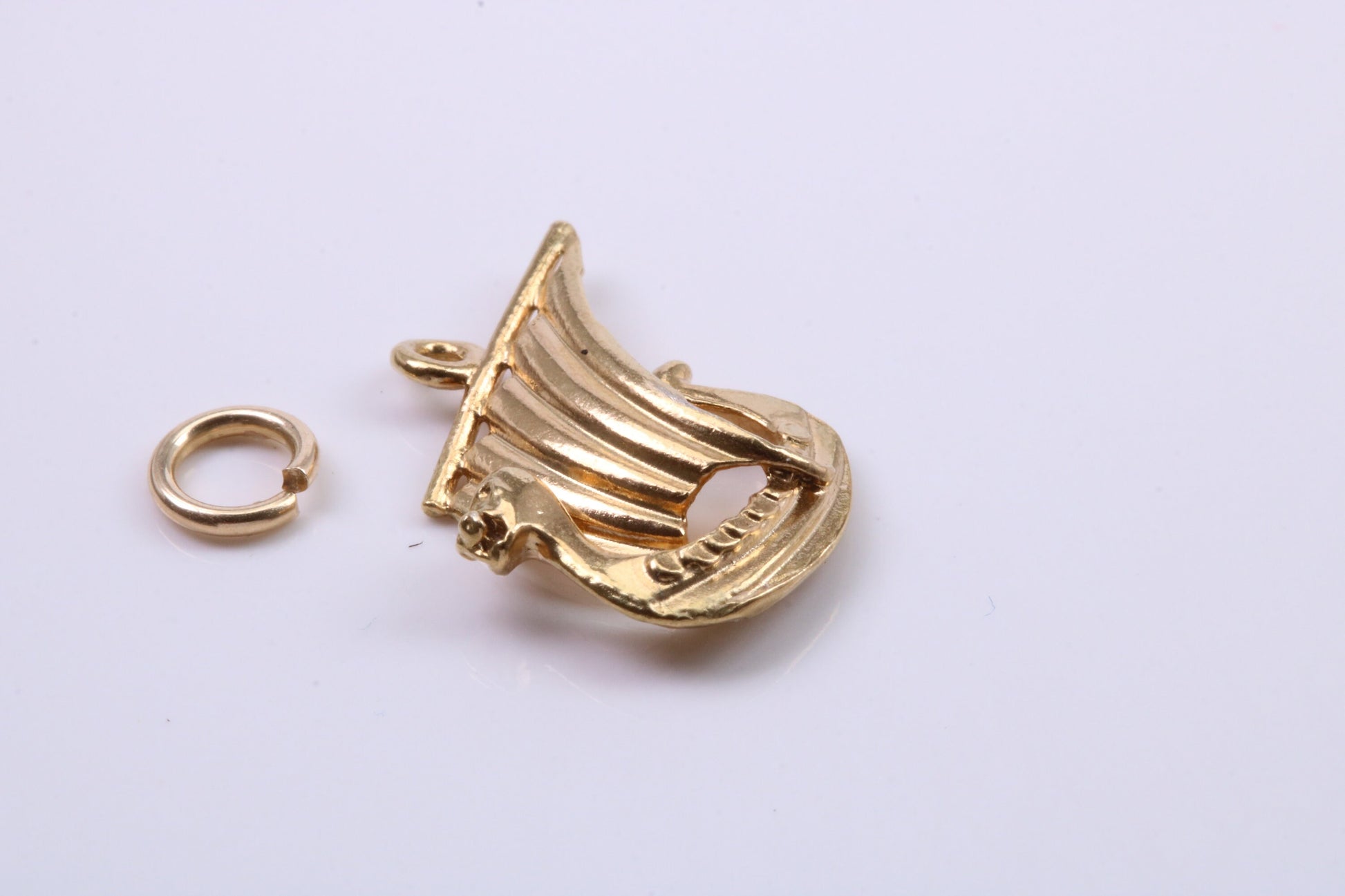 Viking Boat Charm, Traditional Charm, Made from Solid 9ct Yellow Gold, British Hallmarked, Complete with Attachment Link