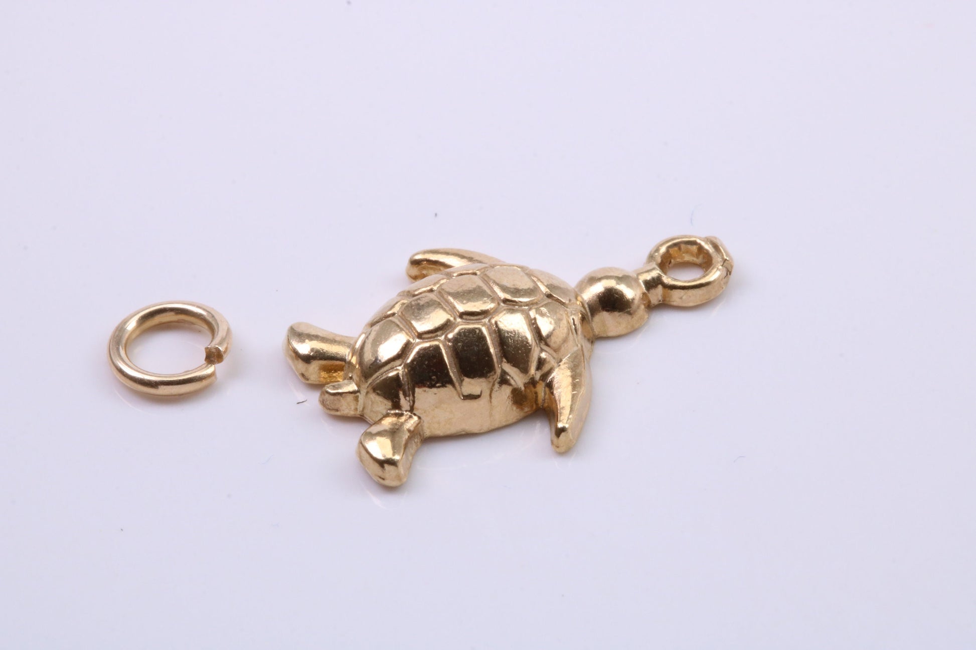 Turtle Charm, Traditional Charm, Made from Solid 9ct Yellow Gold, British Hallmarked, Complete with Attachment Link