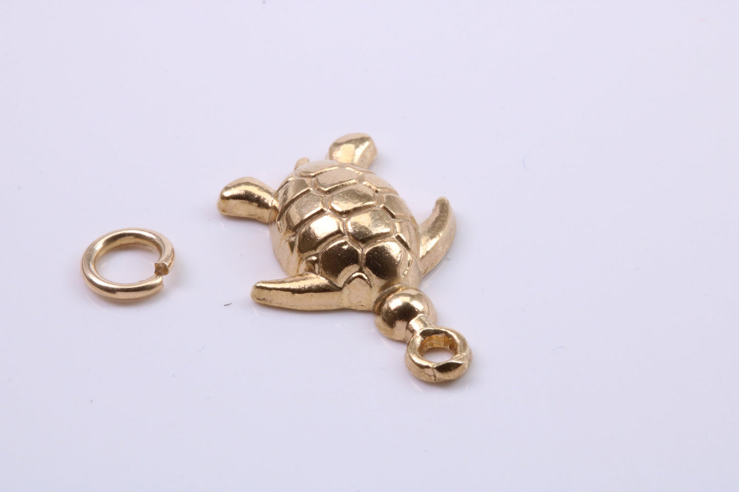 Turtle Charm, Traditional Charm, Made from Solid 9ct Yellow Gold, British Hallmarked, Complete with Attachment Link