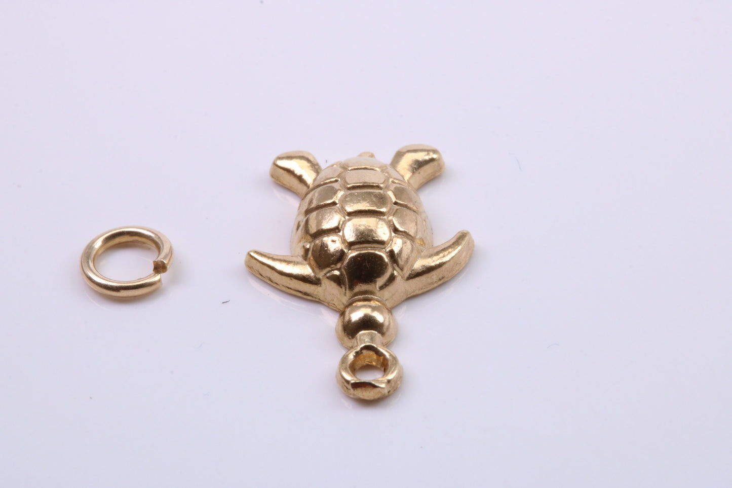 Turtle Charm, Traditional Charm, Made from Solid 9ct Yellow Gold, British Hallmarked, Complete with Attachment Link