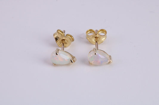 Natural Teardrop cut Opal set Stud Earrings Made from Solid Yellow Gold