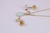 Natural Teardrop cut Opal set Stud Earrings with Necklace, Made from Solid Yellow Gold, With 18 Inch Long Chain