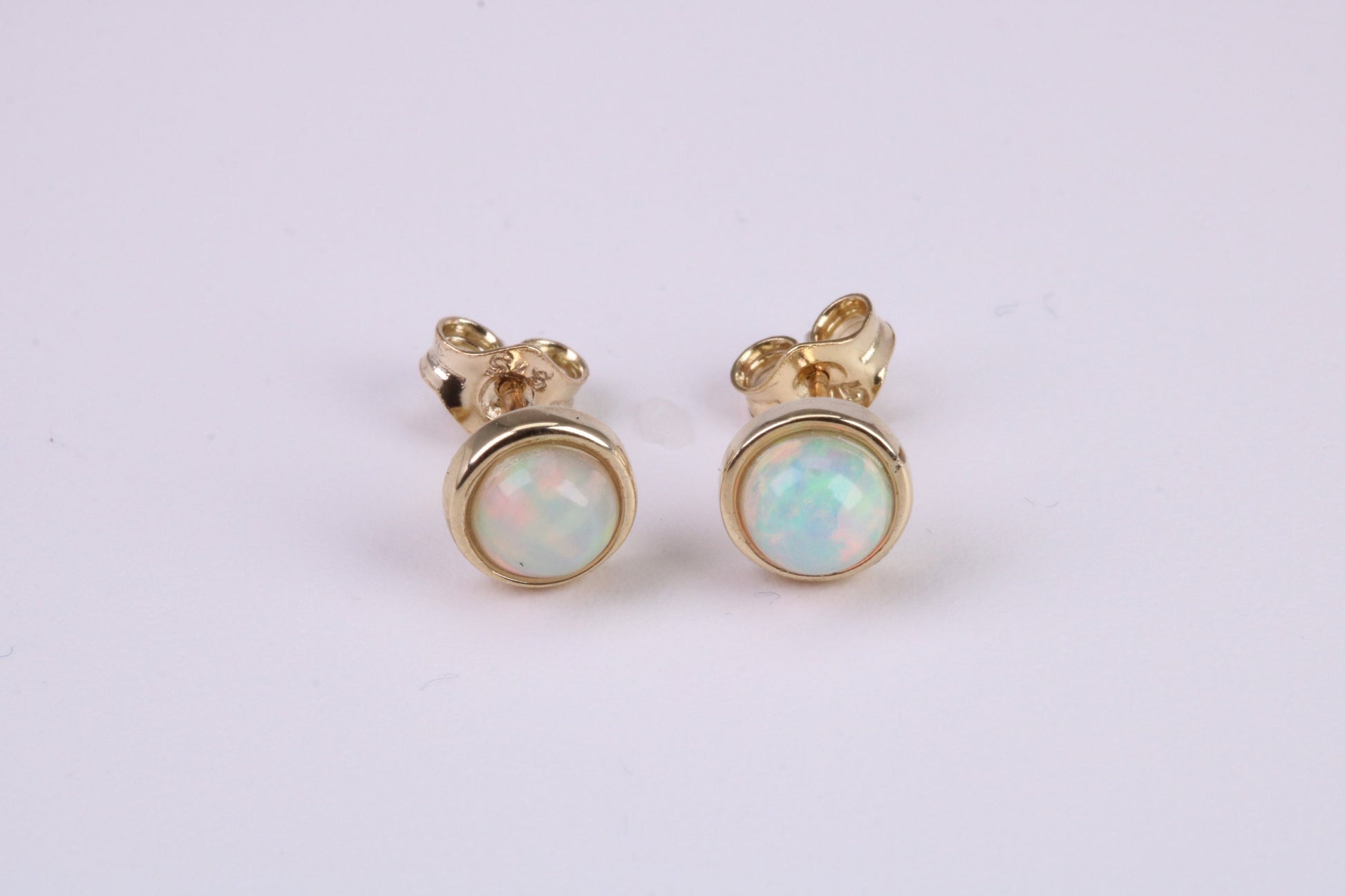 Natural Round cut Opal set Stud Earrings Made from Solid Yellow Gold