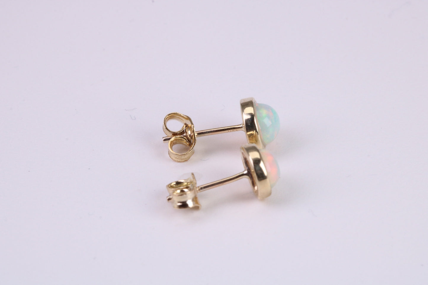 Natural Round cut Opal set Stud Earrings Made from Solid Yellow Gold