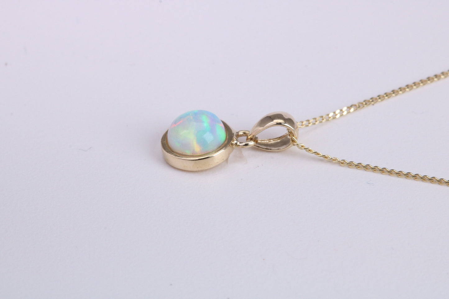 Natural Round cut Opal set Necklace, Made from Solid Yellow Gold, With 18 Inch Long Chain