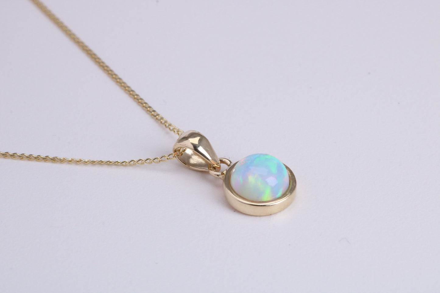 Natural Round cut Opal set Necklace, Made from Solid Yellow Gold, With 18 Inch Long Chain