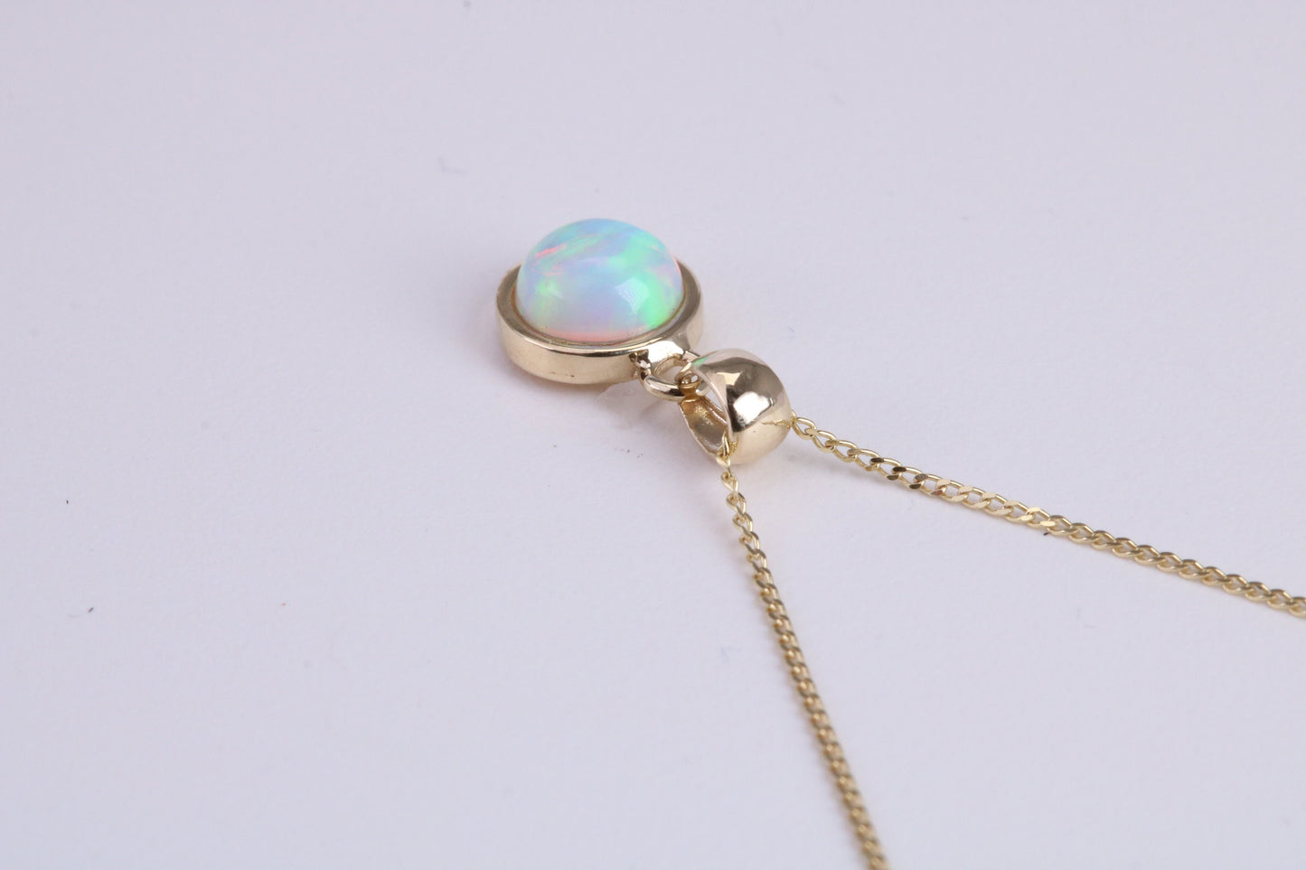 Natural Round cut Opal set Necklace, Made from Solid Yellow Gold, With 18 Inch Long Chain