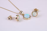 Natural Round cut Opal set Stud Earrings with Necklace, Made from Solid Yellow Gold, With 18 Inch Long Chain