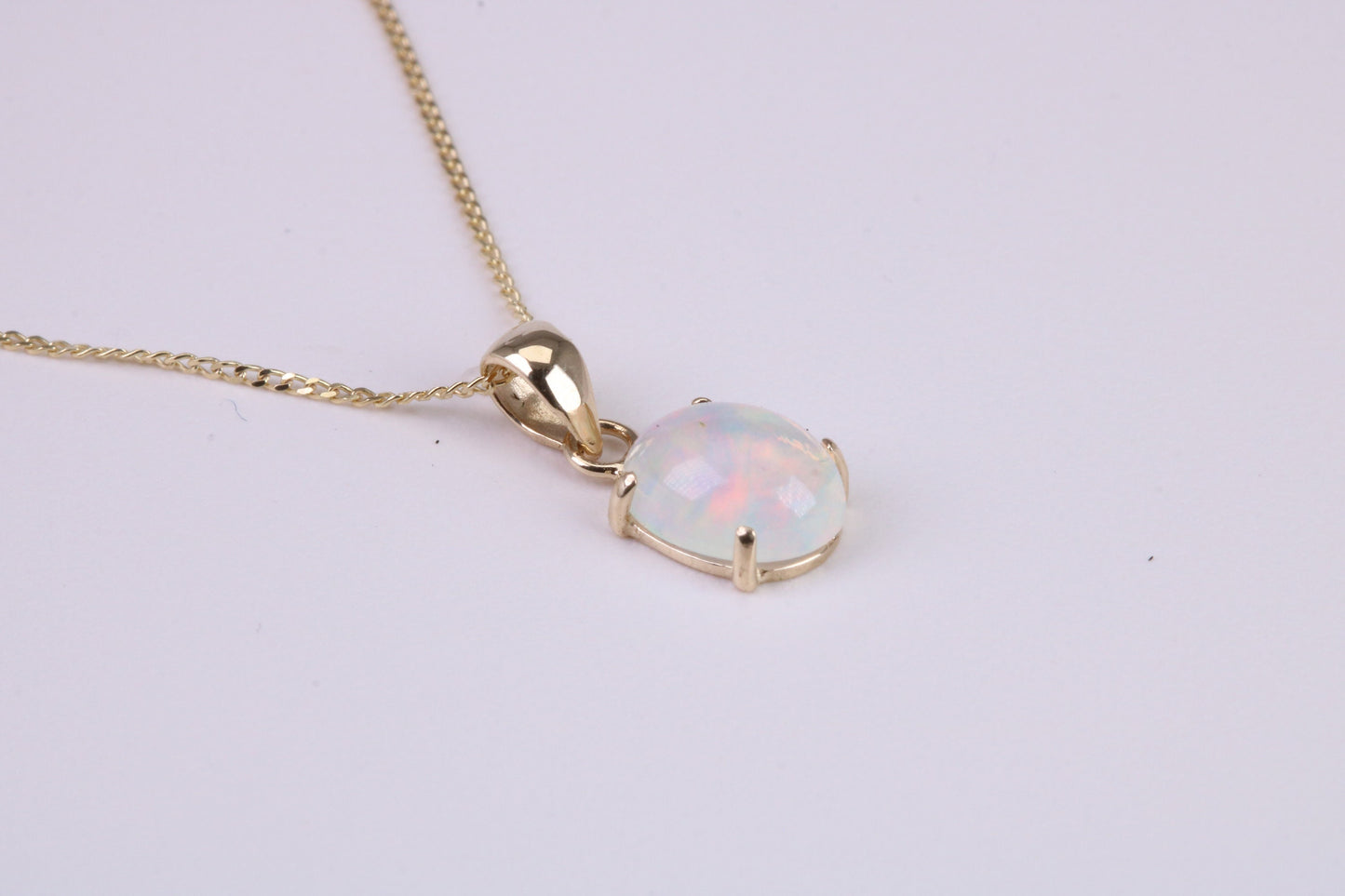 Natural Oval cut Opal set Necklace, Made from Solid Yellow Gold, With 18 Inch Long Chain