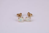 Natural Oval cut Opal set Stud Earrings with Necklace, Made from Solid Yellow Gold, With 18 Inch Long Chain