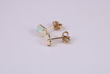 Natural Oval cut Opal set Stud Earrings with Necklace, Made from Solid Yellow Gold, With 18 Inch Long Chain