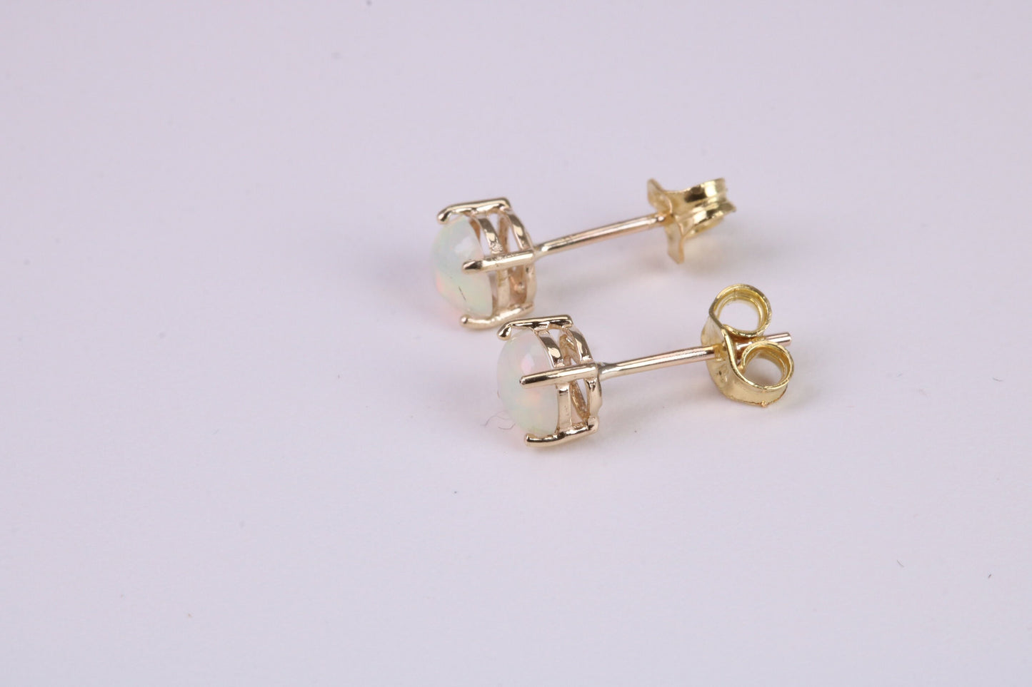 Natural Round cut Opal set Stud Earrings Made from Solid Yellow Gold