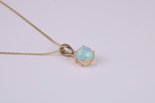 Natural Round cut Opal set Necklace, Made from Solid Yellow Gold, With 18 Inch Long Chain