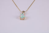 Natural Round cut Opal set Necklace, Made from Solid Yellow Gold, With 16 Inch Long Chain