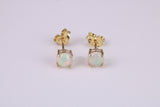 Natural Round cut Opal set Stud Earrings with Necklace, Made from Solid Yellow Gold, With 18 Inch Long Chain