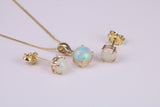 Natural Round cut Opal set Stud Earrings with Necklace, Made from Solid Yellow Gold, With 18 Inch Long Chain