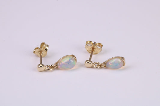 Natural Teardrop cut Opal set Dropper Stud Earrings Made from Solid Yellow Gold