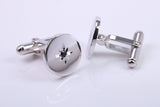 Natural Round cut Blue Sapphire set Solid Silver Cufflinks,