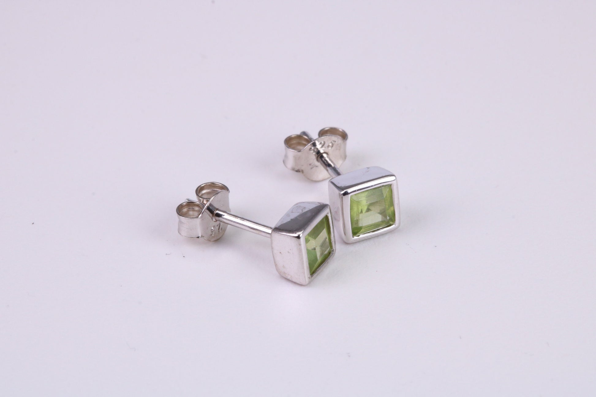 Real Square cut Peridot set Stud Earrings, Very Dressy, Made from Solid 925 Grade Sterling Silver
