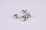 Real Square cut Peridot set Stud Earrings, Very Dressy, Made from Solid 925 Grade Sterling Silver