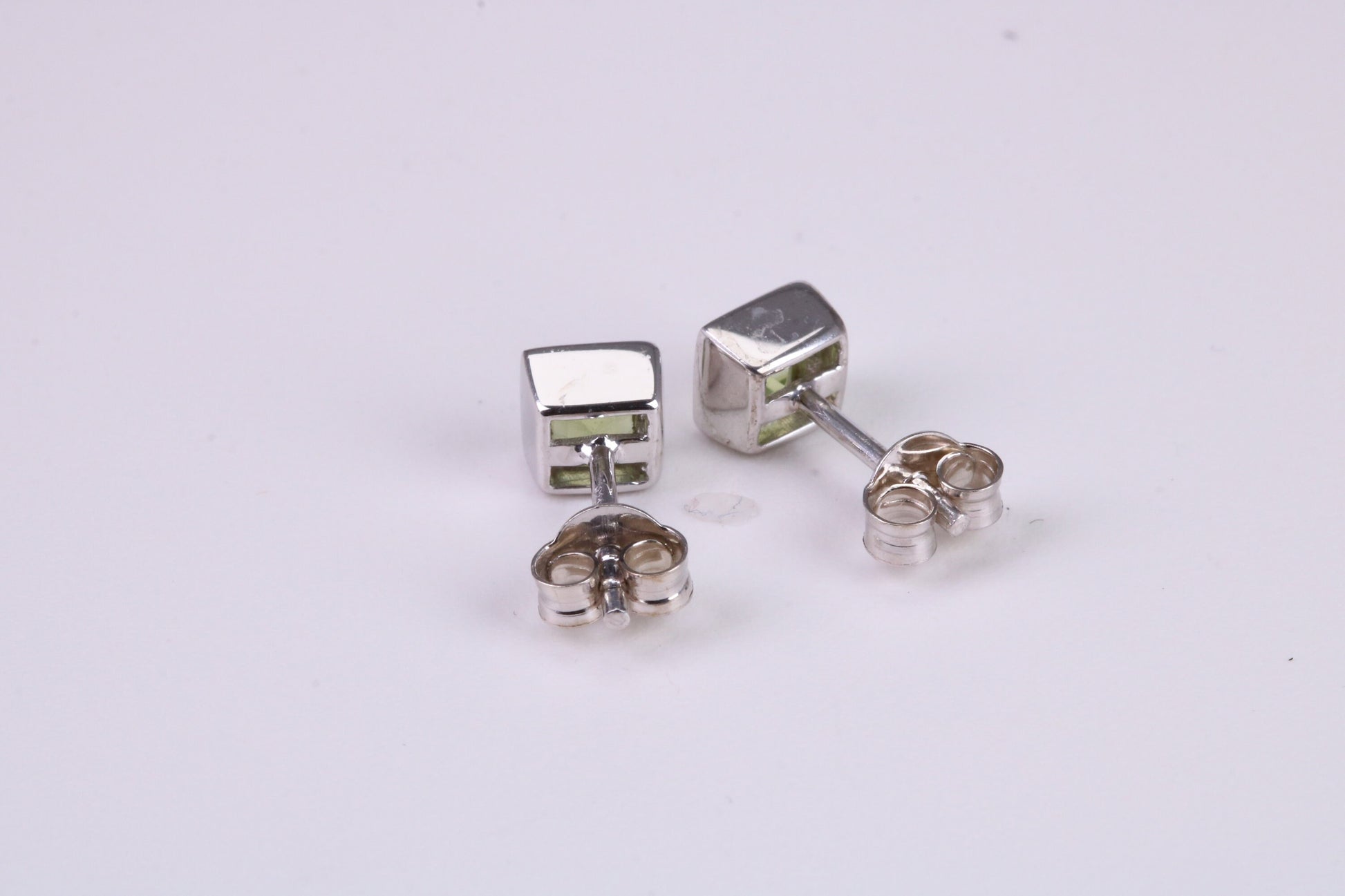 Real Square cut Peridot set Stud Earrings, Very Dressy, Made from Solid 925 Grade Sterling Silver